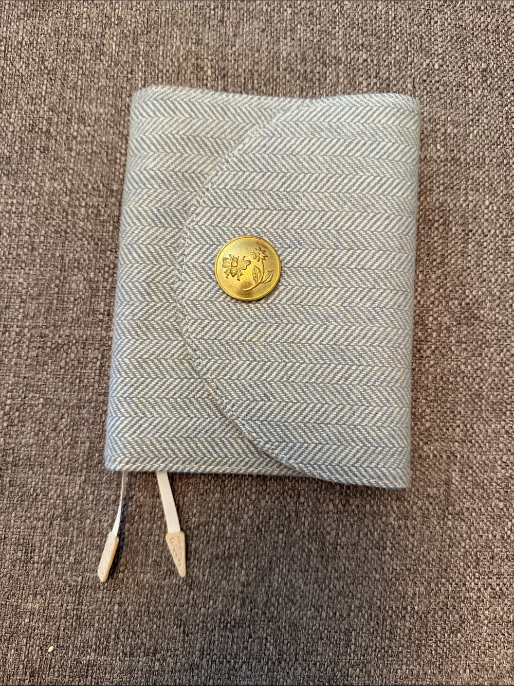 Hobonichi A5 Grey Herringbone Fabric Wallet with Gold Button